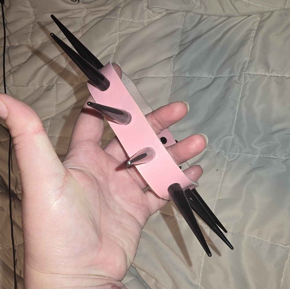 Pink Faux Leather Choker With 3 Inch Black Spikes